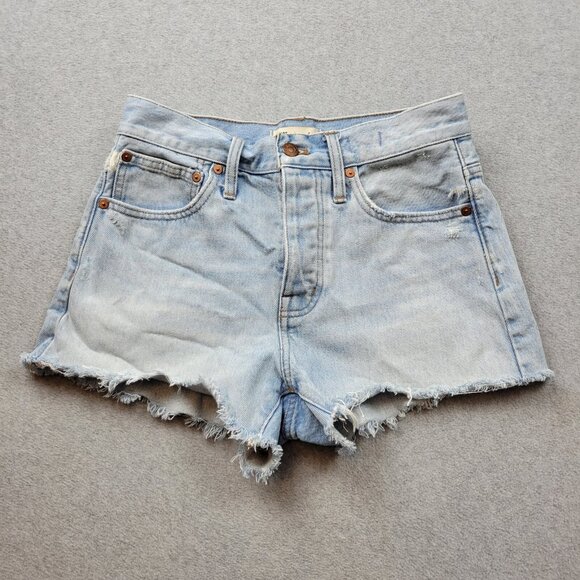 Madewell Womens Shorts Size 24 The Relaxed Denim Raw Hem 3" Inseam Button Fly - Picture 1 of 11